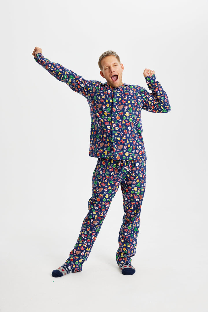 Drune | Verrückter Weihnachts-Pyjama Flanell Blau - Herren