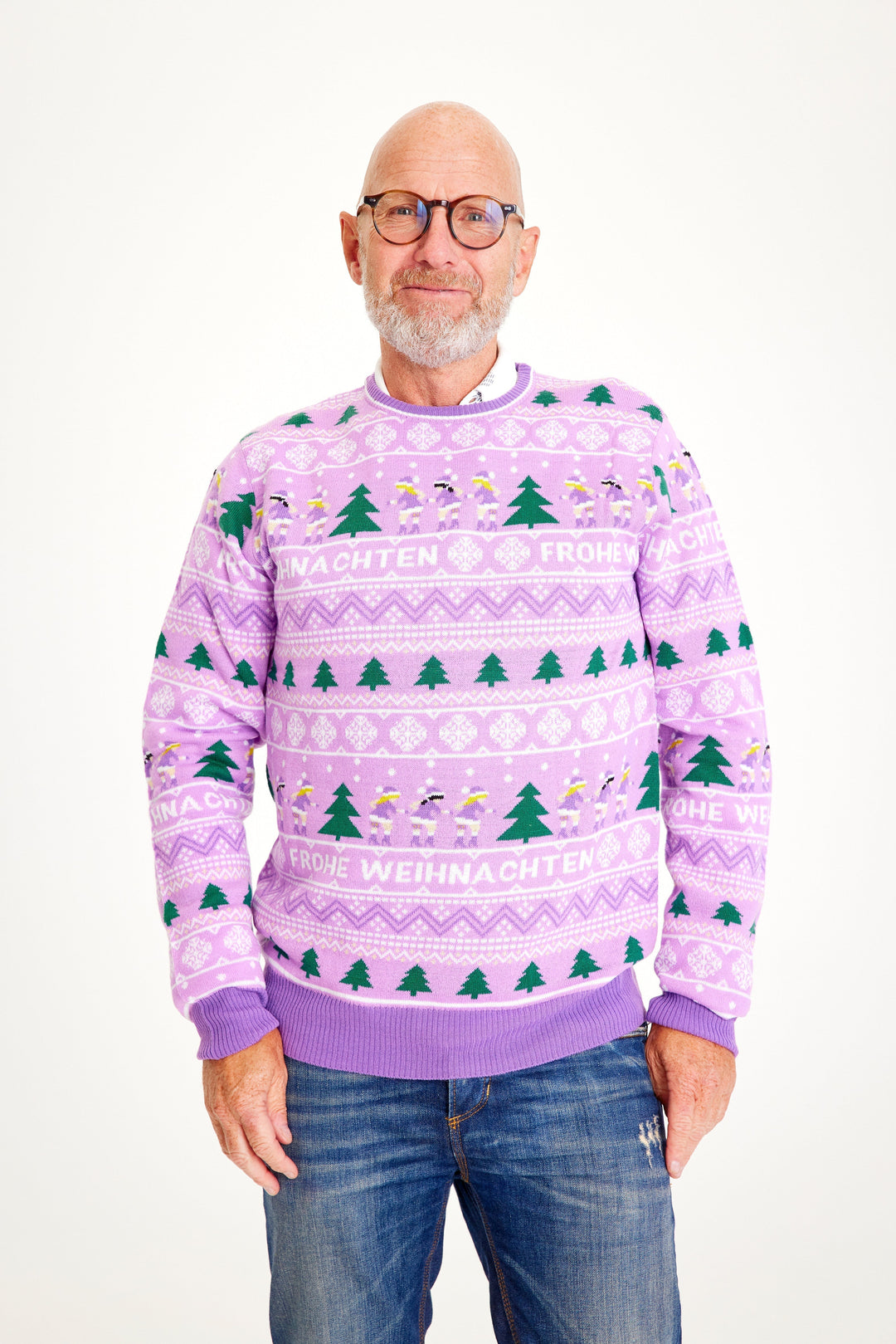 Drune | Frohe Weihnachten Weihnachtsstrickpullover Lila - Herren