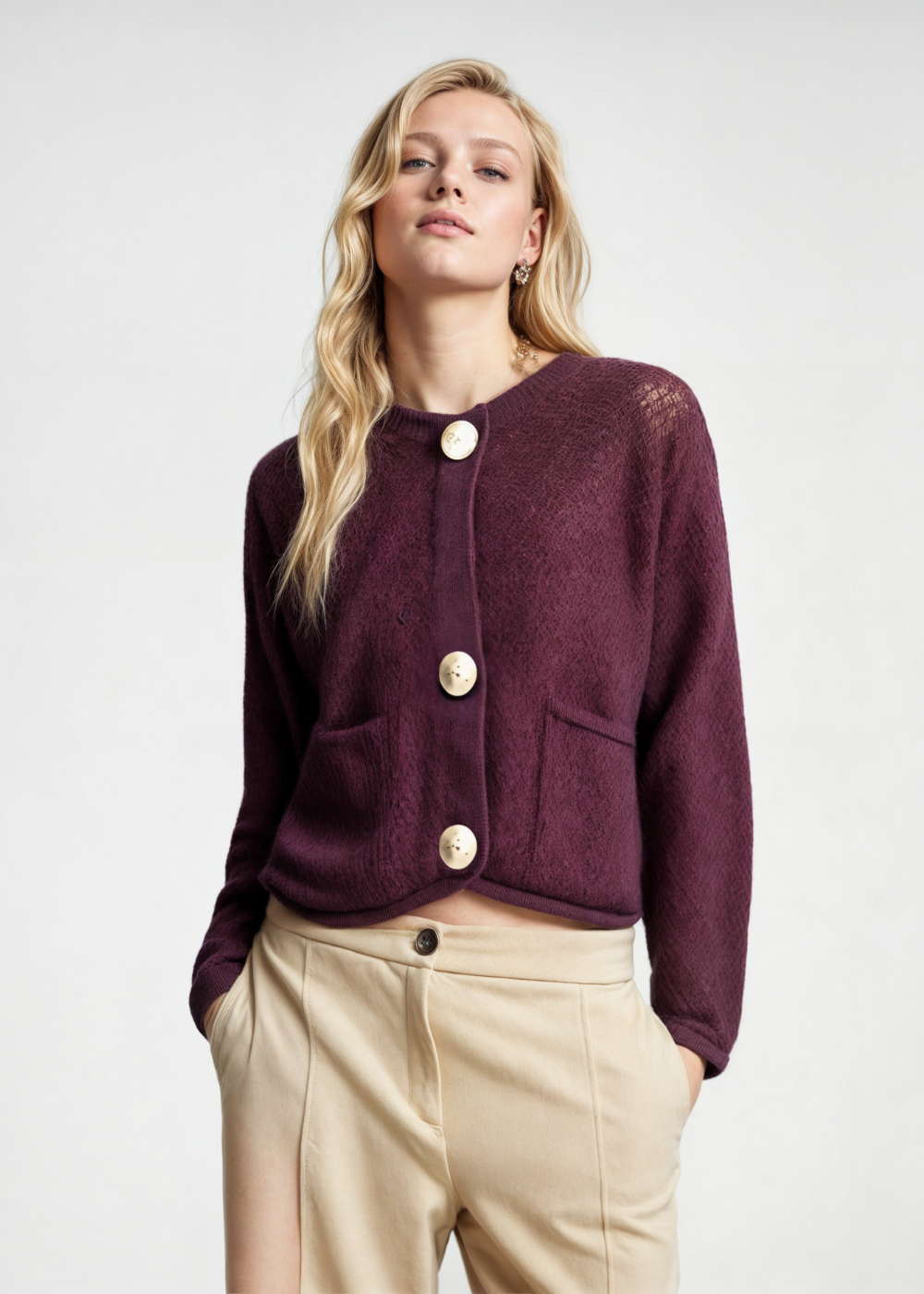 Drune | Damen Strickjacke mit Knöpfen und weicher Textur