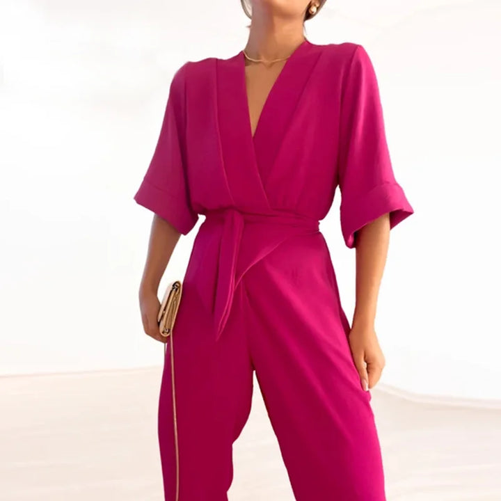 Drune | Schlichter Jumpsuit Mit V-Ausschnitt Und Kurzen Ärmeln