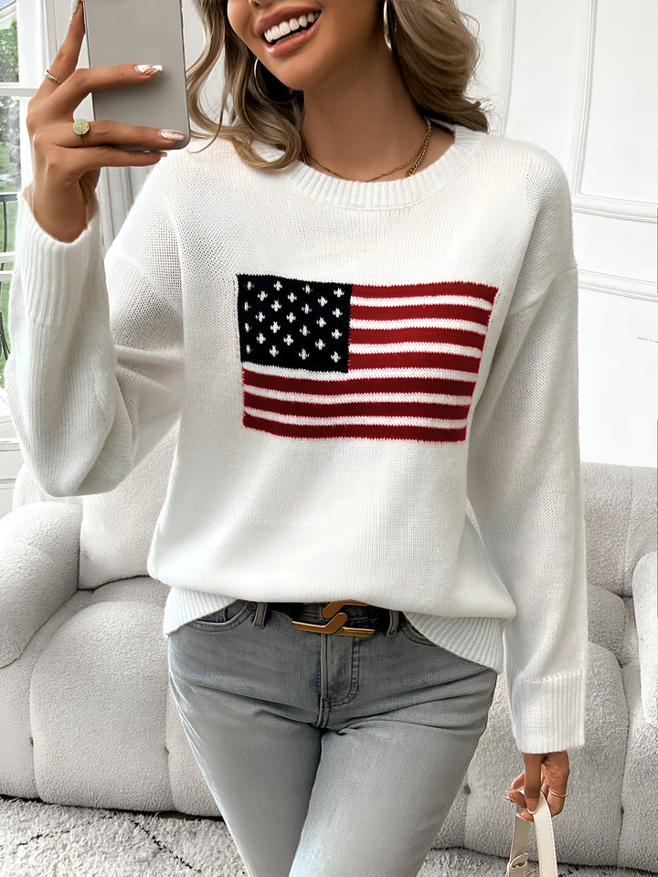 Drune | Amerikanische Flagge Rundhalsausschnitt Pullover