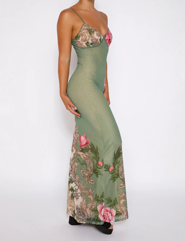Drune | Blumen Grüne Spitzenkleid