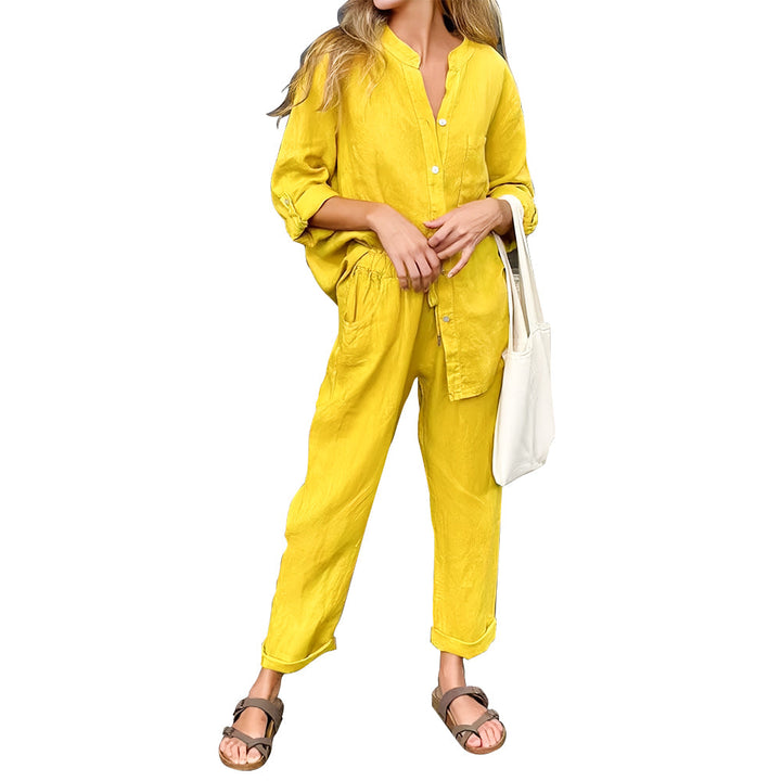 Drune | Langarmhemd und Hose aus Baumwolle und Leinen für Damen