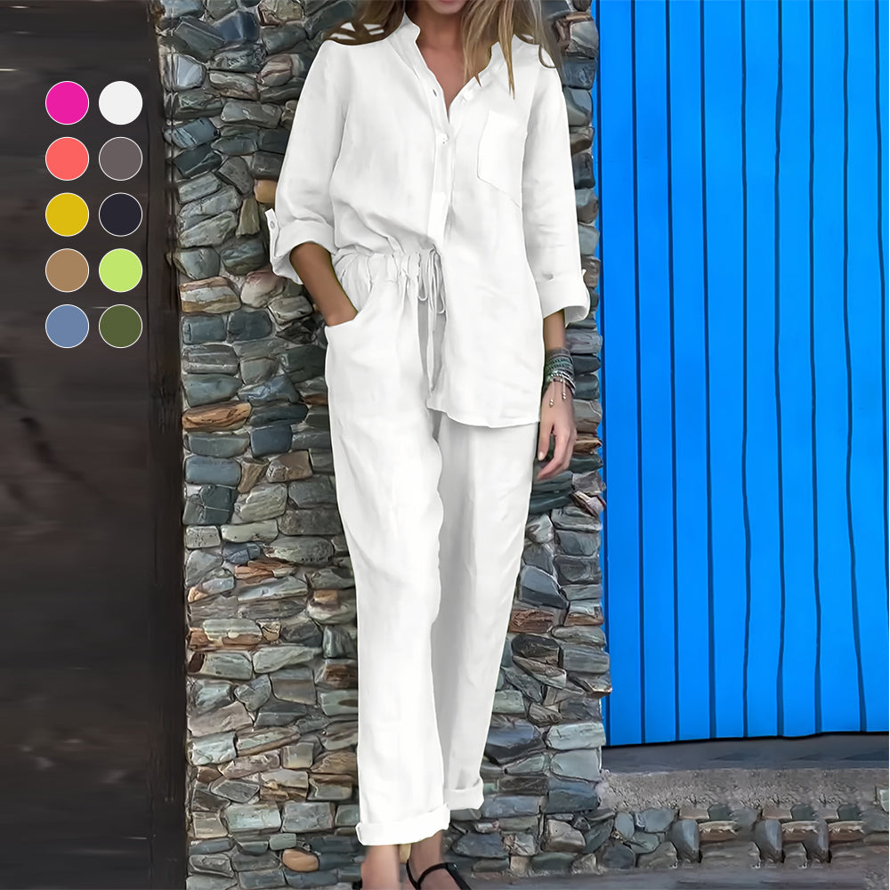 Drune | Langarmhemd und Hose aus Baumwolle und Leinen für Damen