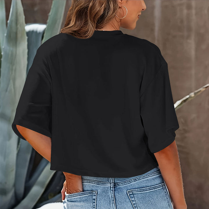 Drune | Lässiges, einfarbiges, kurzes T-Shirt mit Rundhalsausschnitt für Damen