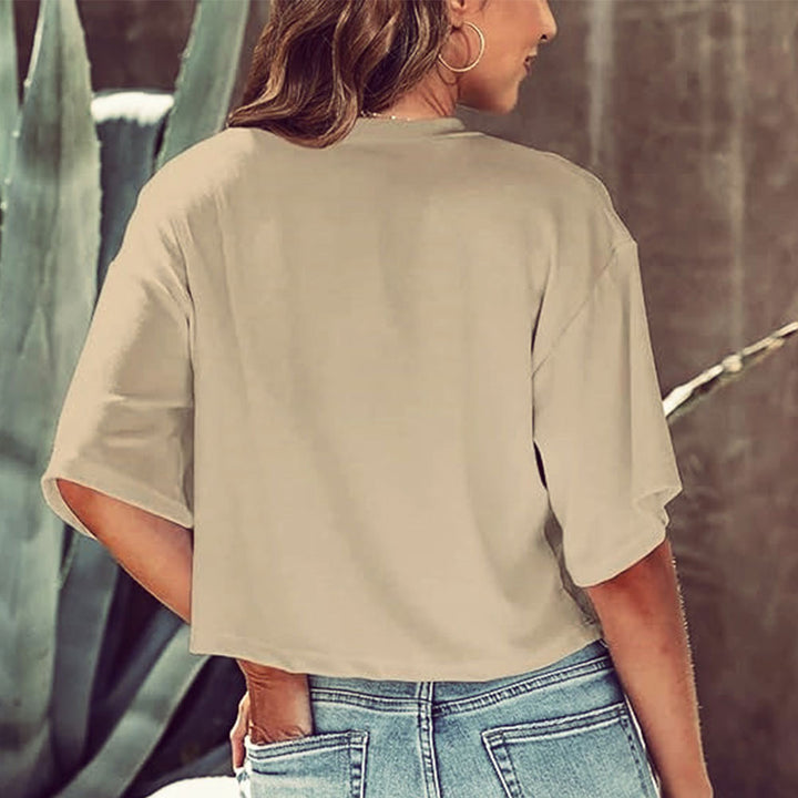 Drune | Lässiges, einfarbiges, kurzes T-Shirt mit Rundhalsausschnitt für Damen