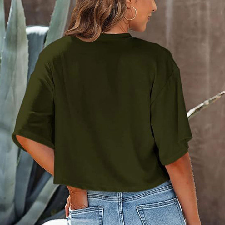 Drune | Lässiges, einfarbiges, kurzes T-Shirt mit Rundhalsausschnitt für Damen