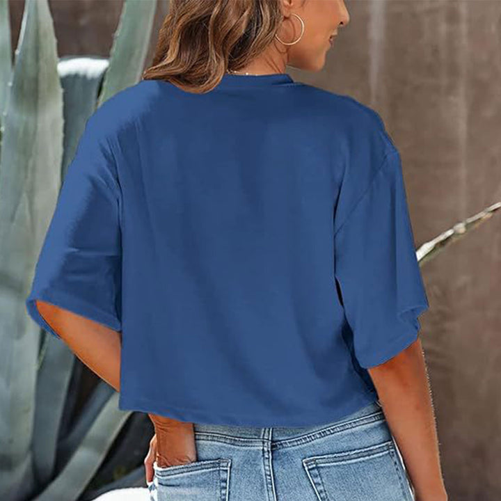 Drune | Lässiges, einfarbiges, kurzes T-Shirt mit Rundhalsausschnitt für Damen
