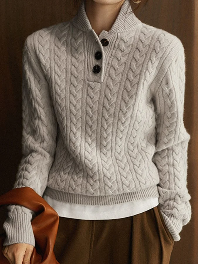 Drune | Damen Kabelstrick Pullover mit Knöpfen