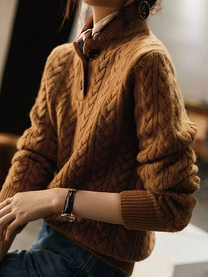 Drune | Damen Kabelstrick Pullover mit Knöpfen