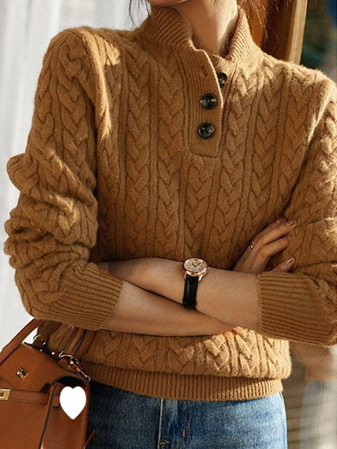 Drune | Damen Kabelstrick Pullover mit Knöpfen
