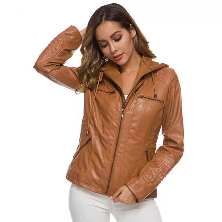 Drune | Lederjacke - Mit Kapuze - Figurbetonter Schnitt - Vielseitig & Stylisch