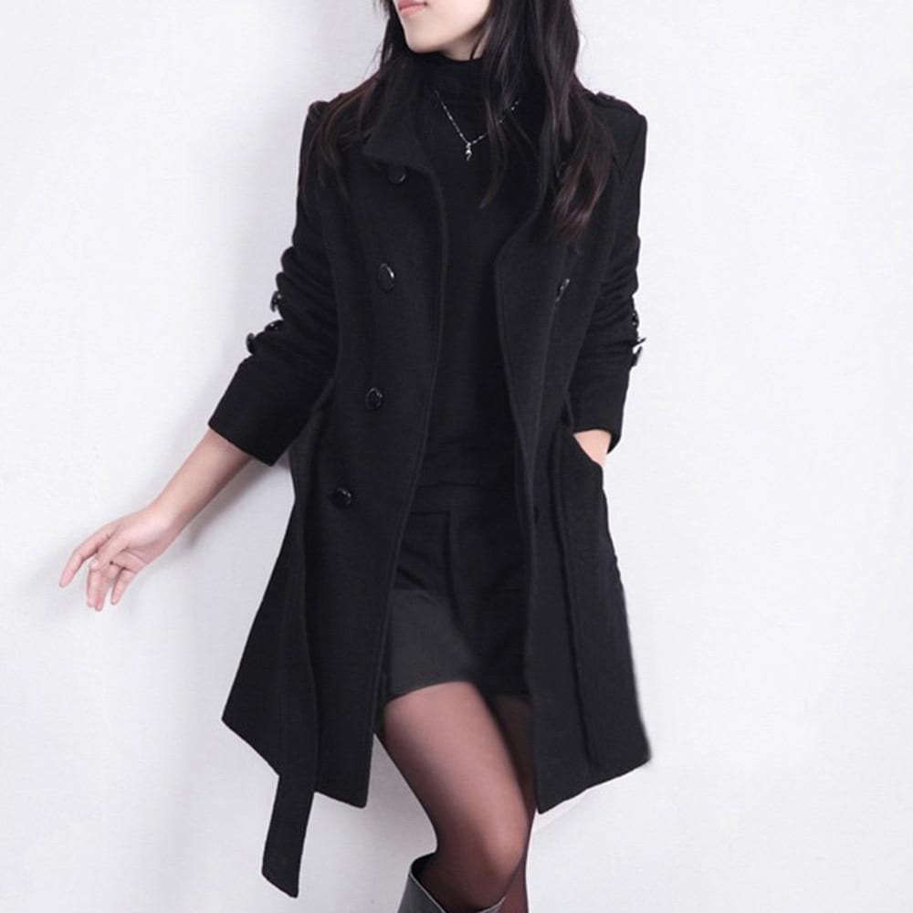 Drune | Damen Klassischer Trenchcoat mit Gürtel und Doppelter Knop Reihe