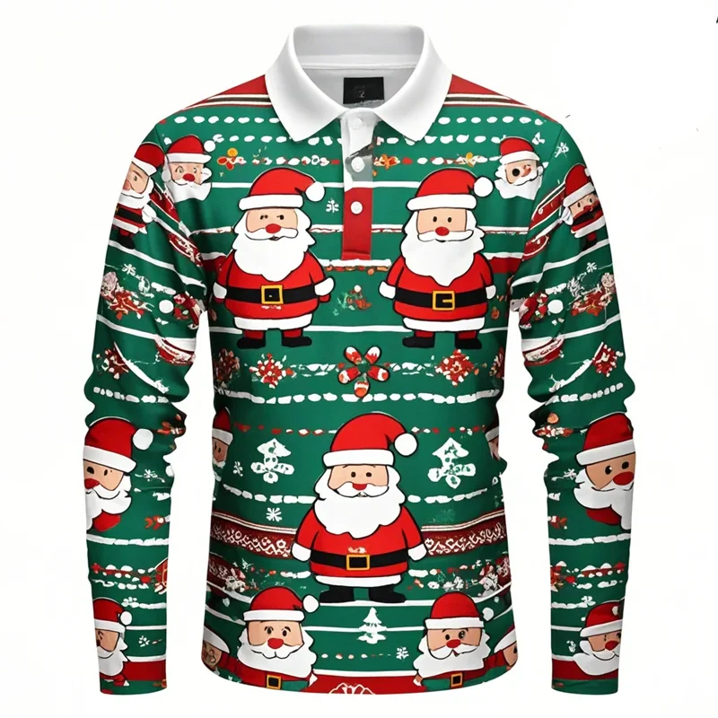 Drune | Santa Claus Polo Shirt - Stylisches Herren Polohemd mit 3D-Druck & atmungsaktiver Baumwolle