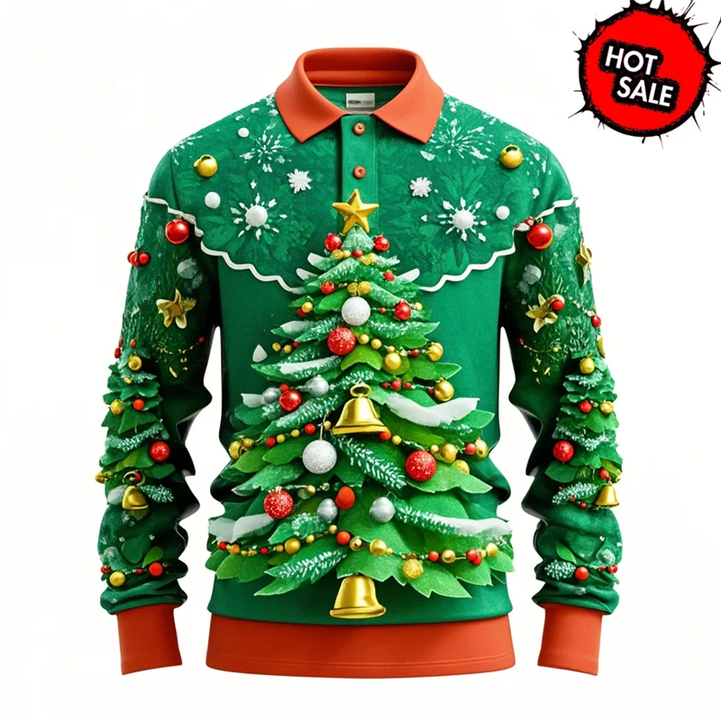 Drune | Santa Claus Polo Shirt - Stylisches Herren Polohemd mit 3D-Druck & atmungsaktiver Baumwolle