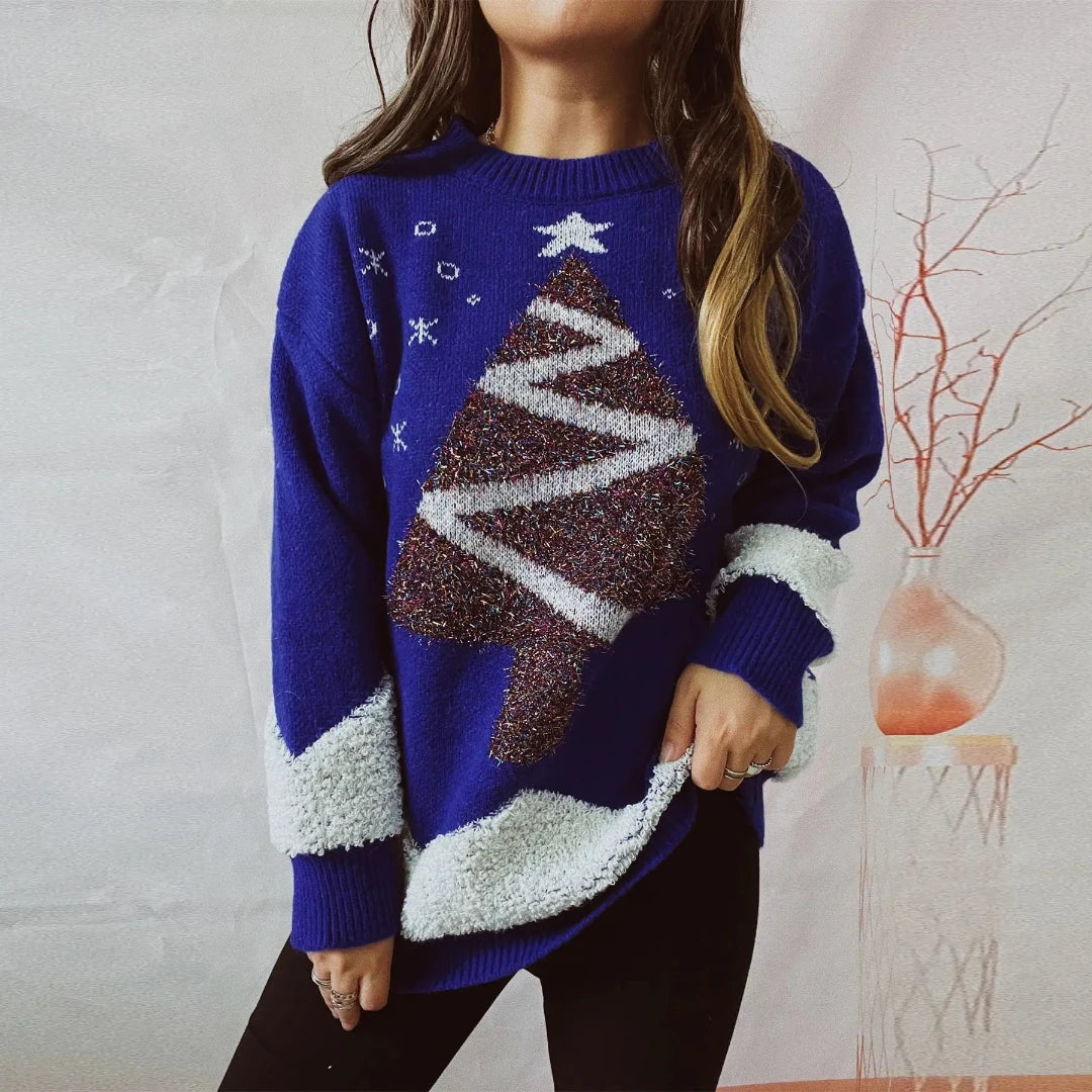 Drune | Damen Mit Weihnachtsbaum - Lockere Passform Winterpullover
