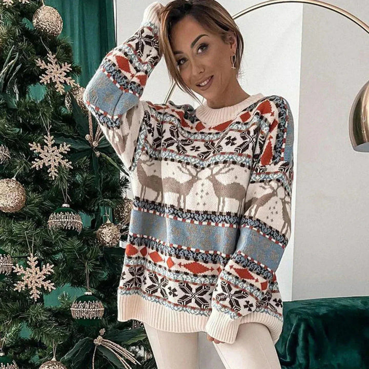 Drune | Damen - Warme Oversized Design - Verspieltes Rentiermuster