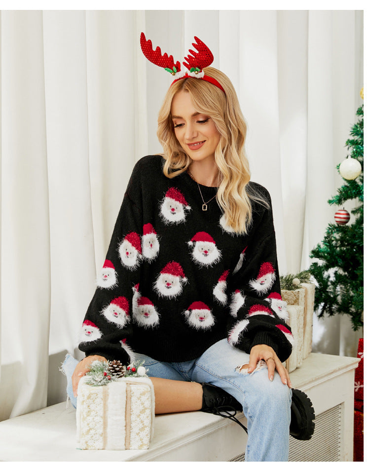 Drune | Damen - Gestrickter Rundhals mit Weihnachtsmann Motiv