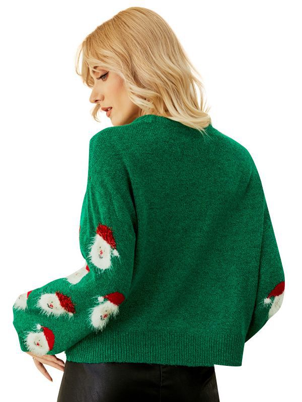 Drune | Damen - Gestrickter Rundhals mit Weihnachtsmann Motiv