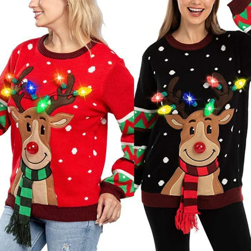 Drune | Weihnachts-Pullover mit LED-Beleuchtung - Warmer & Stilvoller Damenpullover mit Rentiermuster
