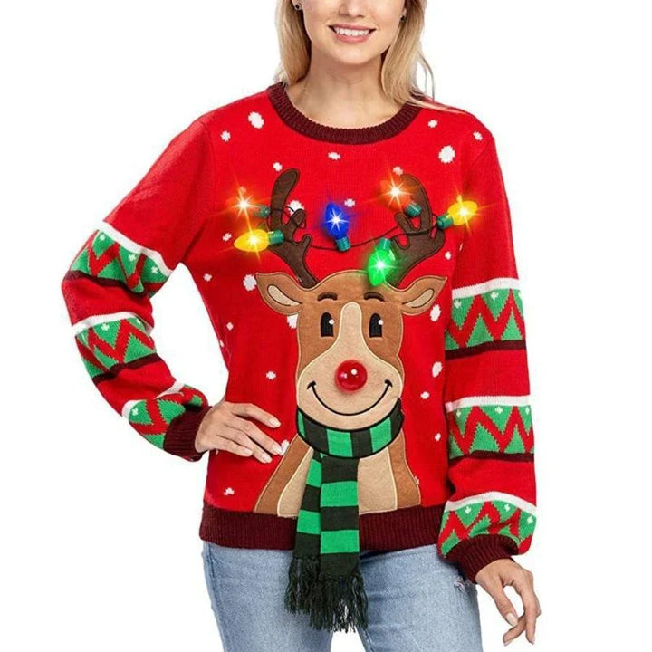Drune | Weihnachts-Pullover mit LED-Beleuchtung - Warmer & Stilvoller Damenpullover mit Rentiermuster