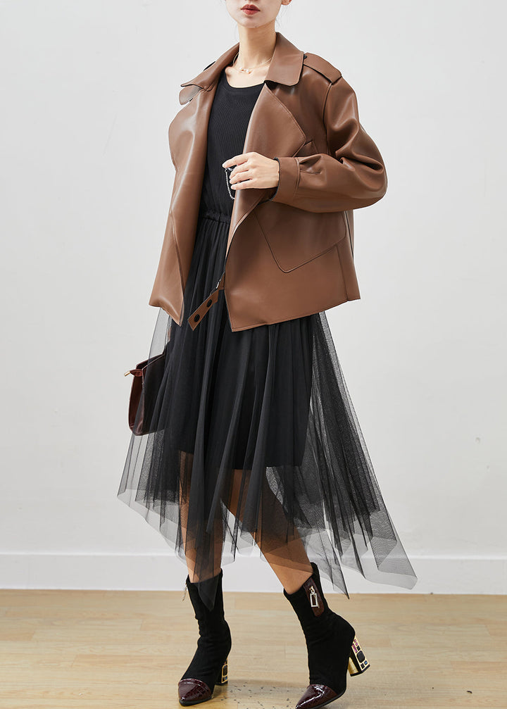 Drune | Kunstleder Mäntel und Tüllkleid Zweiteiler Set Übergrößen