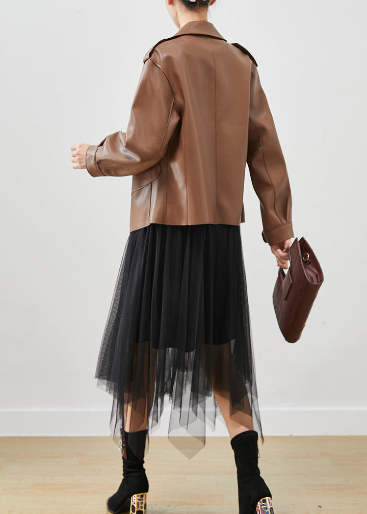 Drune | Kunstleder Mäntel und Tüllkleid Zweiteiler Set Übergrößen