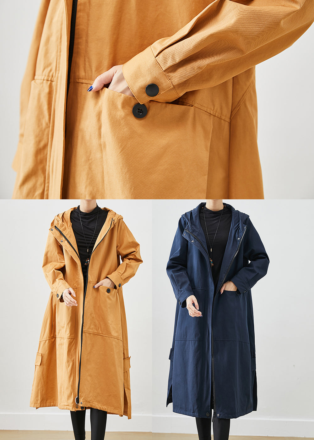 Drune | Lockere Baumwoll-Trenchcoats mit Kapuze und Taschen