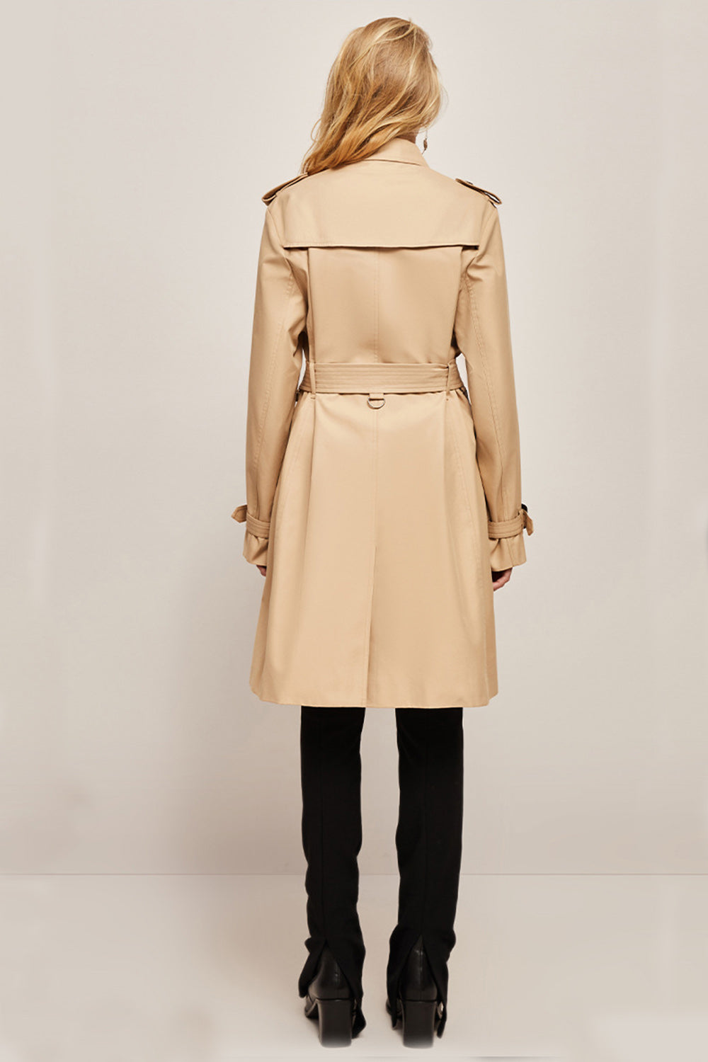 Drune | Damen Langer Slim Fit Trenchcoat mit Gürtel und Doppelreihigen Knöpfen