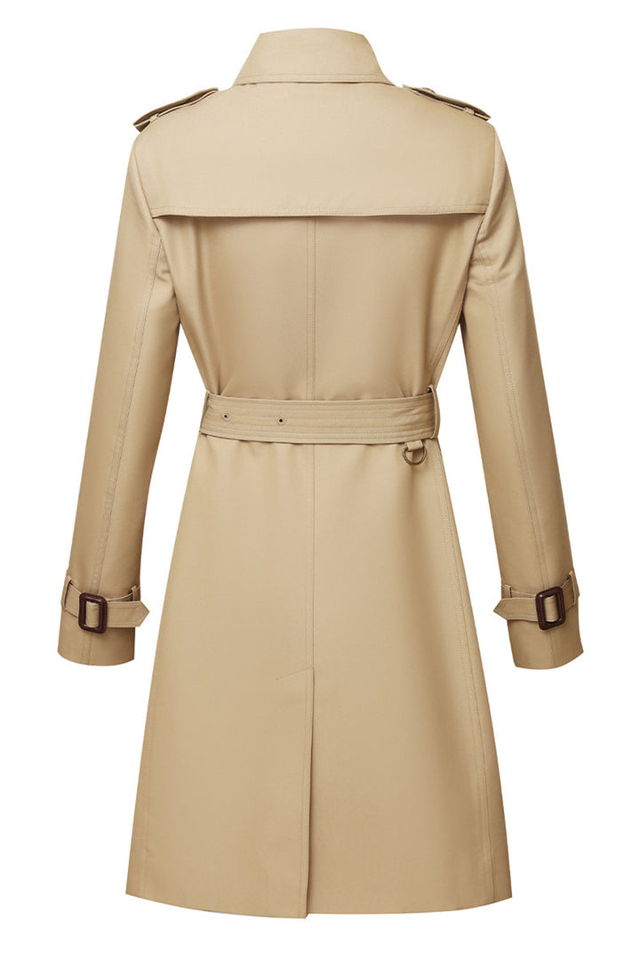 Drune | Damen Langer Slim Fit Trenchcoat mit Gürtel und Doppelreihigen Knöpfen