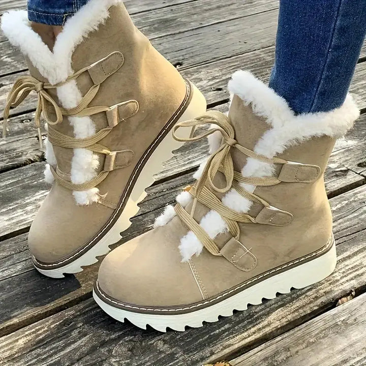 Drune | Stiefel, Schnürung Plattform weiche Sohle Plüsch gefüttert Winterstiefel