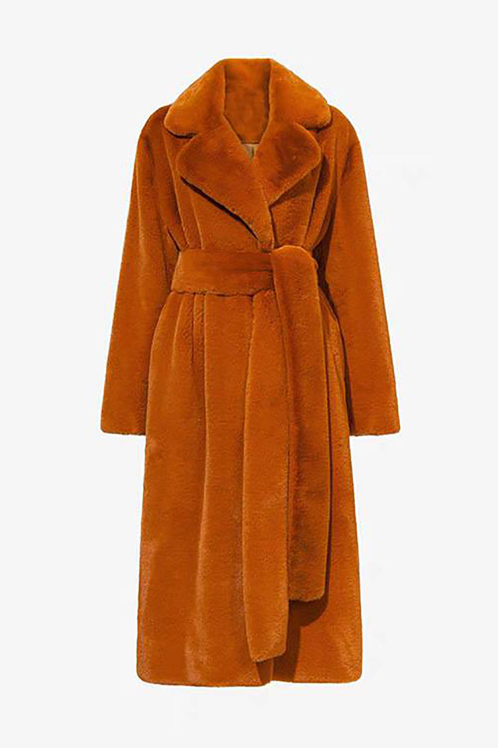 Drune | Damen Lange Imitationsfelljacke mit Offener Vorderseite und Gürtel