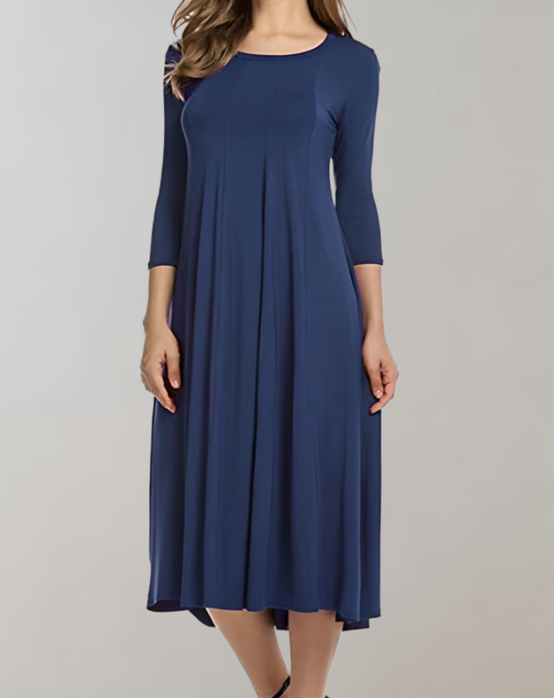 Swingkleid mit 3/4-Ärmeln und Rundem Ausschnitt