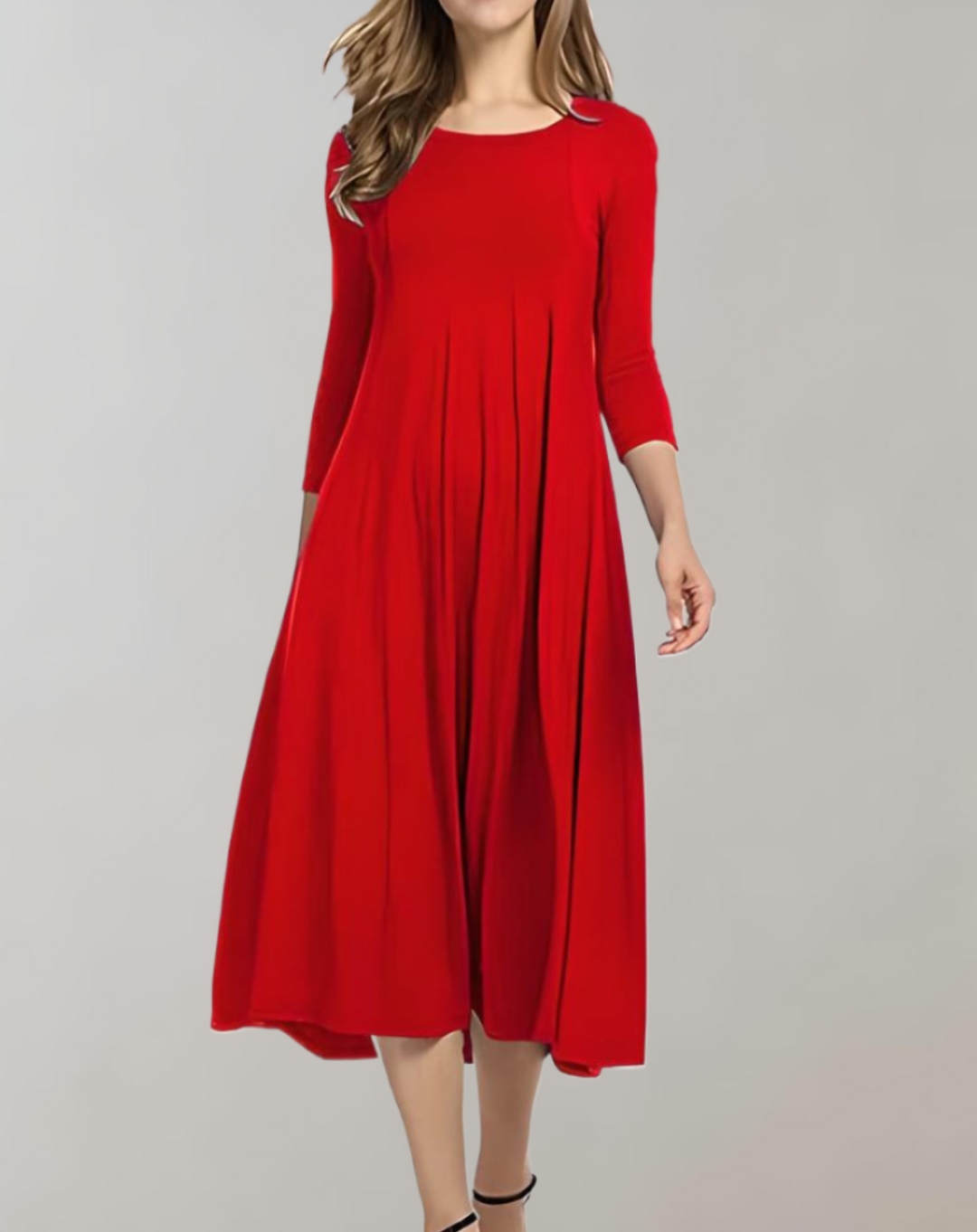 Swingkleid mit 3/4-Ärmeln und Rundem Ausschnitt