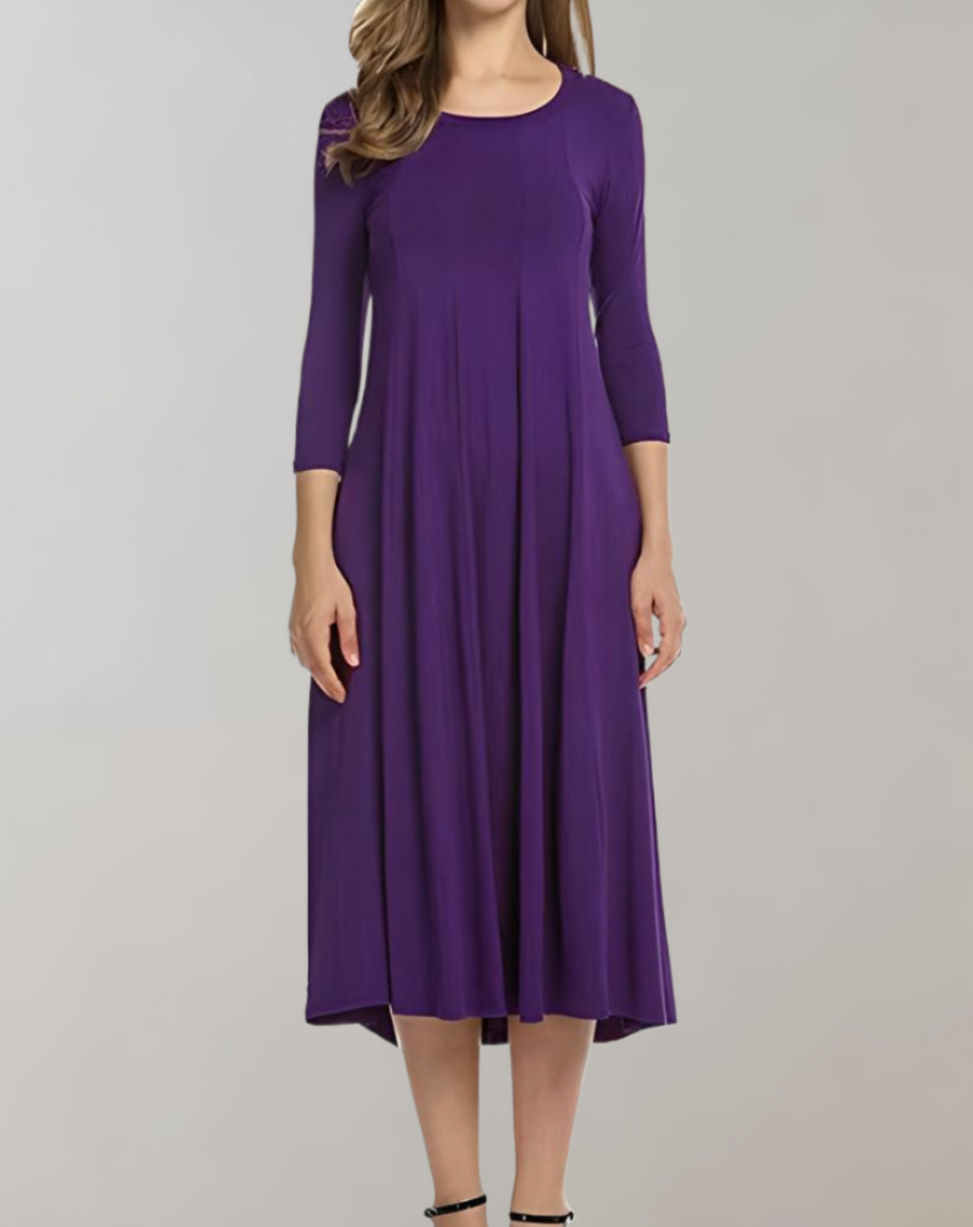 Swingkleid mit 3/4-Ärmeln und Rundem Ausschnitt