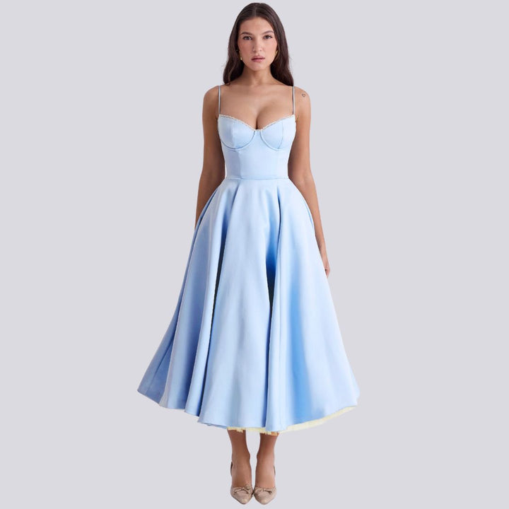 Drune | Stilvolle V-Ausschnitt A-Linien Maxi Kleid