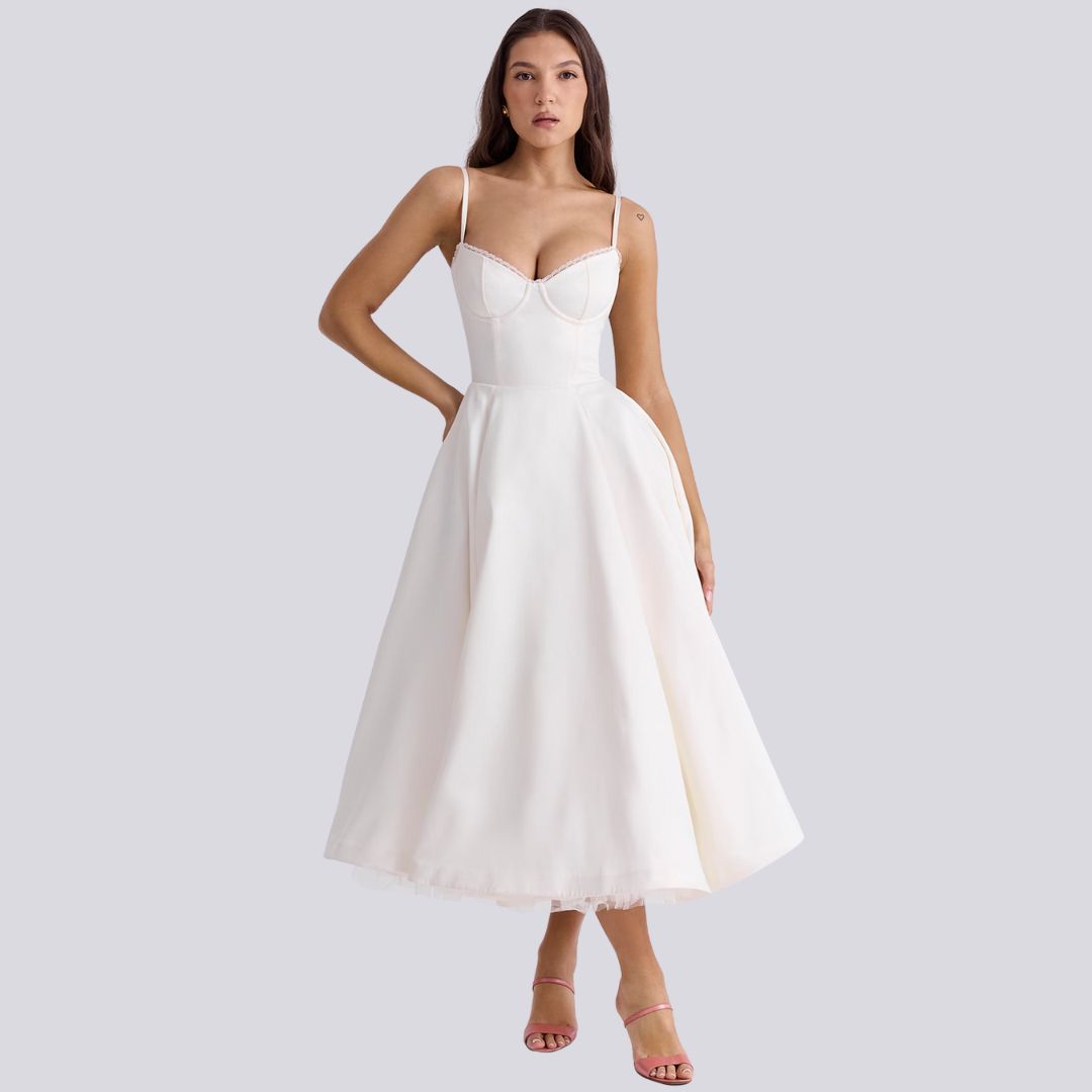 Drune | Stilvolle V-Ausschnitt A-Linien Maxi Kleid