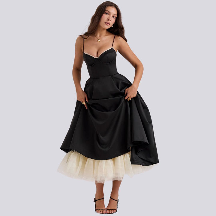 Drune | Stilvolle V-Ausschnitt A-Linien Maxi Kleid
