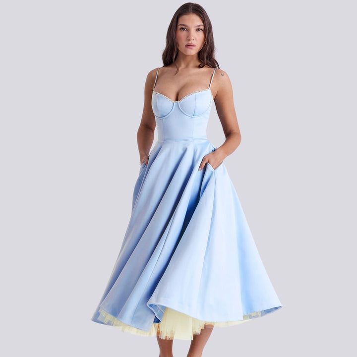 Drune | Stilvolle V-Ausschnitt A-Linien Maxi Kleid