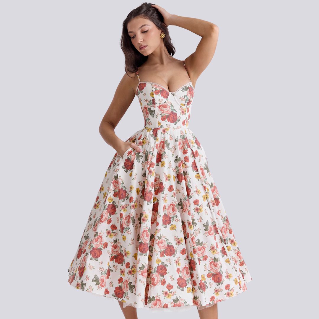 Drune | Stilvolle V-Ausschnitt A-Linien Maxi Kleid