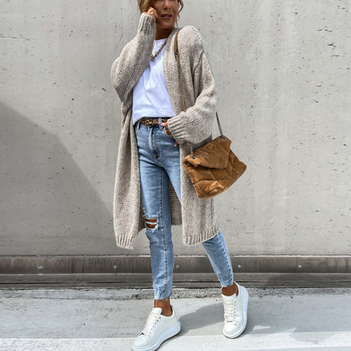 Drune | Damen Langer Cardigan mit Langen Ärmeln und Offener Vorderseite