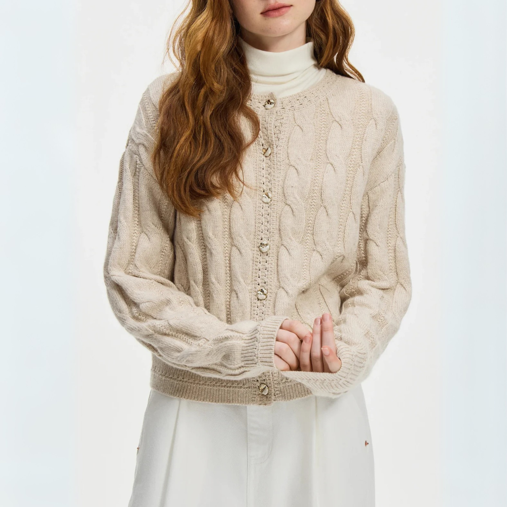 Drune | Klassische Strickjacke Damen mit Kabelmuster
