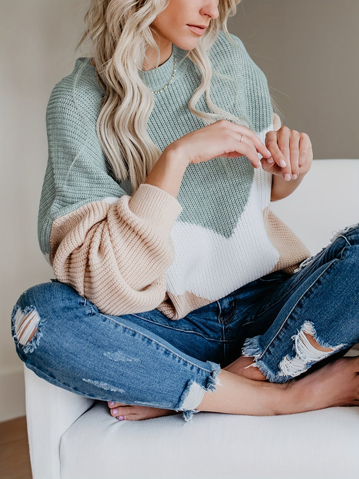 Drune | Damen Farbblock Rippstrickpullover