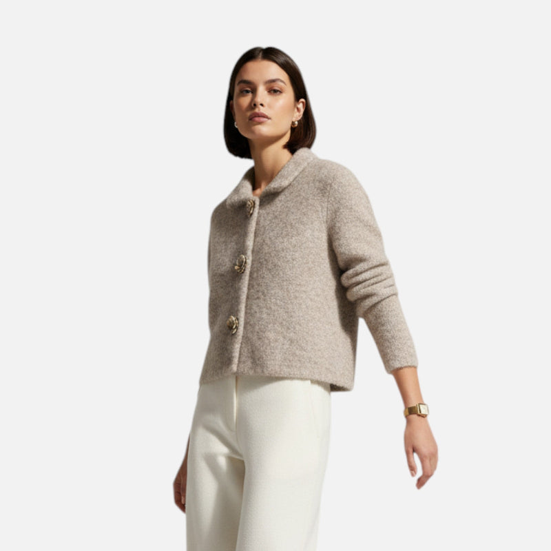 Drune | Strickjacke für Frauen, Florale Knopfdetails - Hüftlang