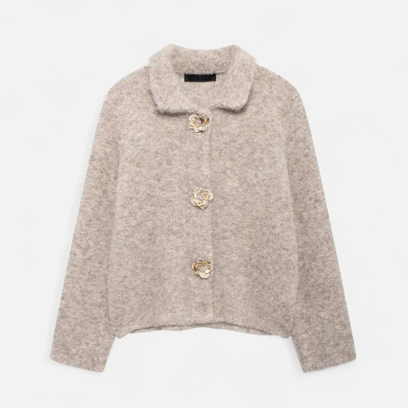 Drune | Strickjacke für Frauen, Florale Knopfdetails - Hüftlang