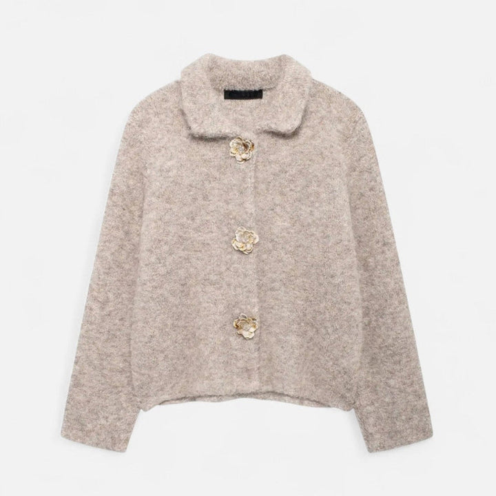 Drune | Strickjacke für Frauen, Florale Knopfdetails - Hüftlang