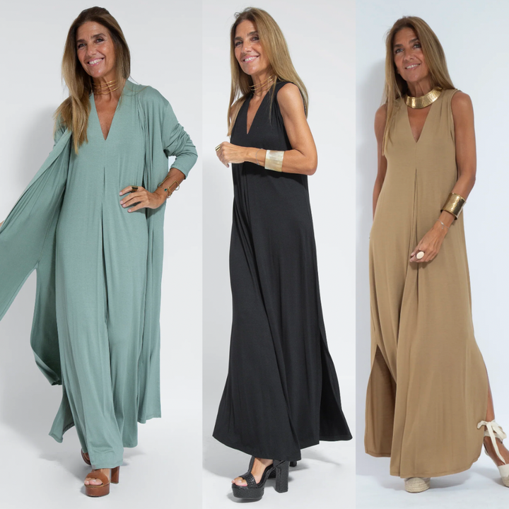 Drune | Set mit Langem, Schlank Machendem Kleid und Weste