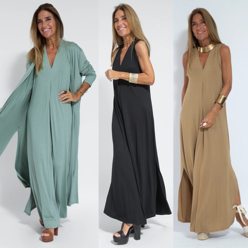 Drune | Set mit Langem, Schlank Machendem Kleid und Weste