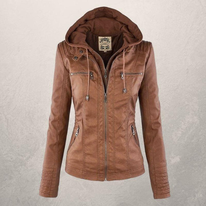 Drune | Kunstlederjacke Slim Fit Kapuzenzip Jacke