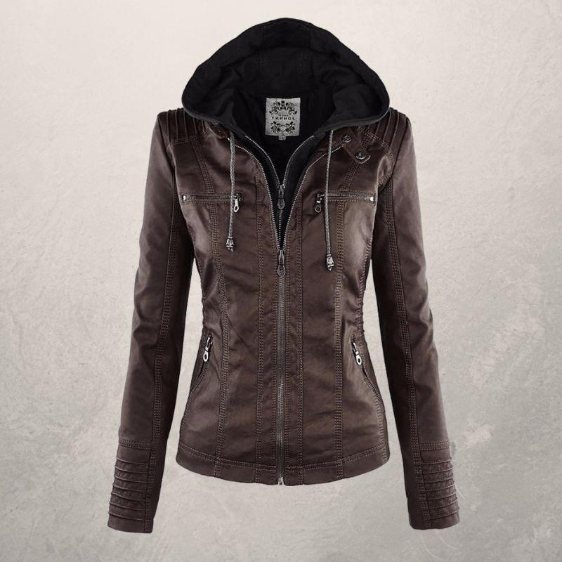 Drune | Kunstlederjacke Slim Fit Kapuzenzip Jacke